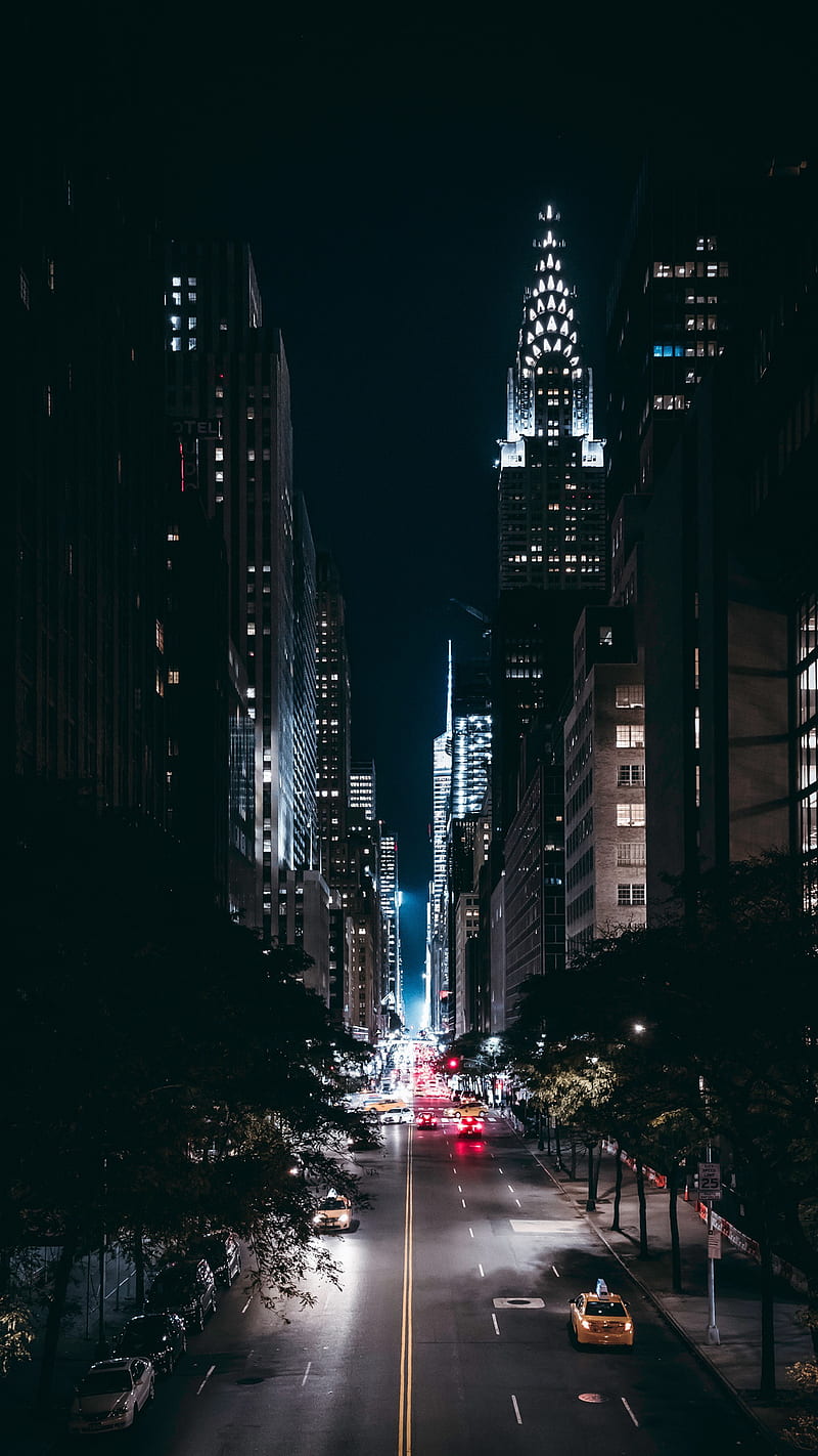 New york, city, night, street, taxi, carros, buildings, HD phone wallpaper