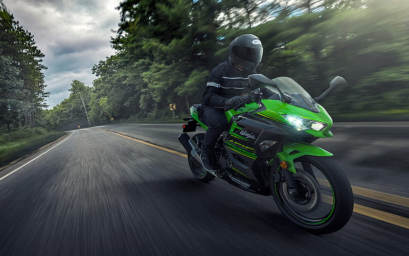 Kawasaki Ninja 400, 2018 sportbike, green racing motorcycle, Japanese motorcycles, Kawasaki, HD wallpaper