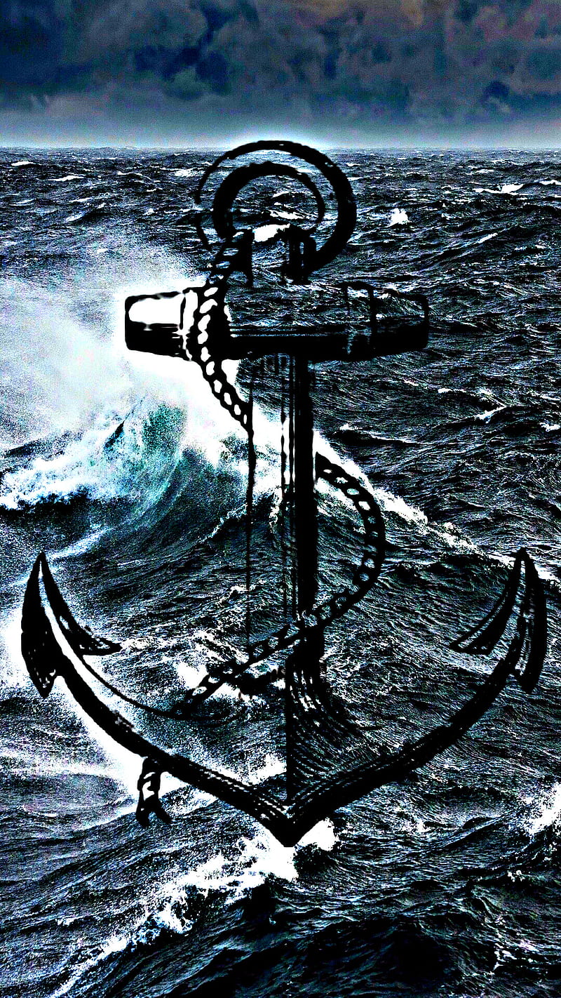Anchor, sea, wave, HD phone wallpaper