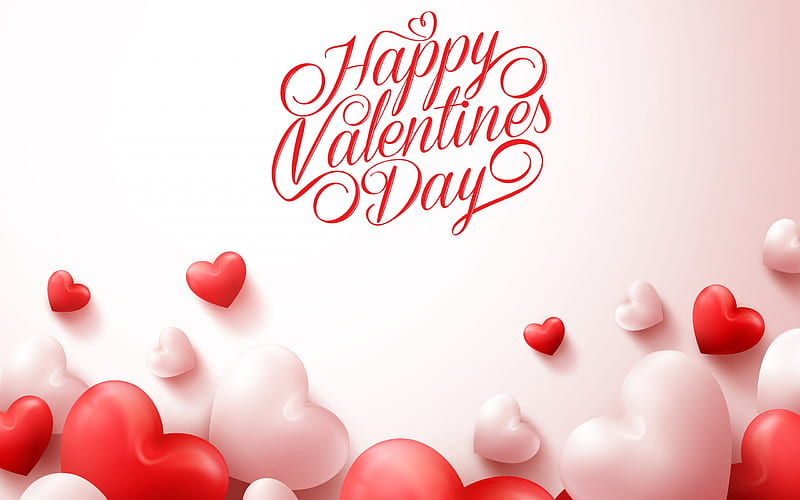 Happy Valentines Day, February 14, 3d pink hearts, love concepts, congratulation, HD wallpaper