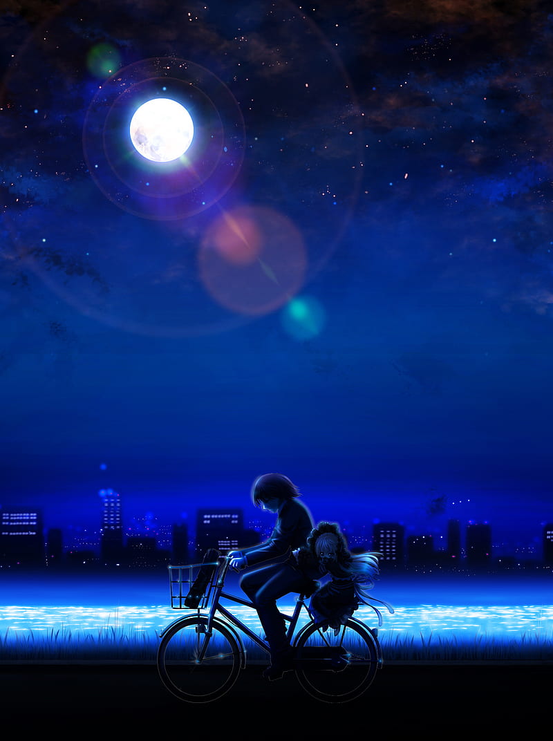 Together In Night, couple, feel, love, moon, HD phone wallpaper