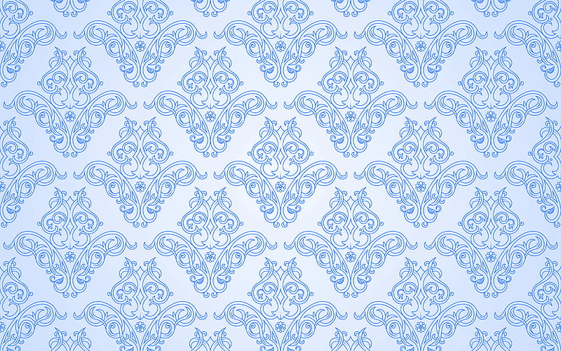 Blue retro texture with ornaments, floral ornaments texture, blue ornament texture, blue retro floral background, seamless texture, HD wallpaper