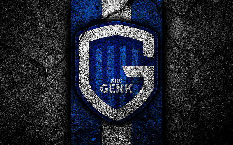Genk FC, emblem, Jupiler Pro League, black stone, Genk, Belgium, soccer, Belgian First Division A, football, asphalt texture, FC Genk, HD wallpaper