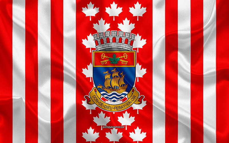 Coat of arms of Quebec City, Canadian flag, silk texture, Quebec City, Canada, Seal of Quebec City, Canadian national symbols, HD wallpaper
