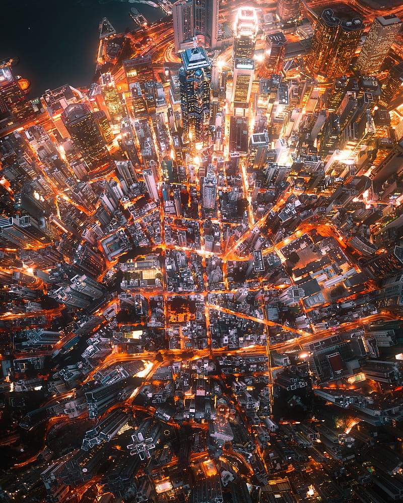 graphy, aerial view, Hong Kong, cityscape, night, lights, street, building, skyscraper, city lights, urban, portrait display, HD phone wallpaper
