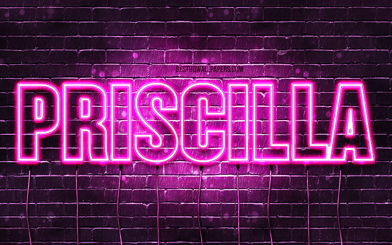 Priscilla with names, female names, Priscilla name, purple neon lights, horizontal text, with Priscilla name, HD wallpaper