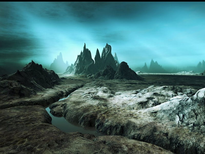 Scarred Earth, rocks, narrow waterways, barren, blue sky, earth, HD wallpaper