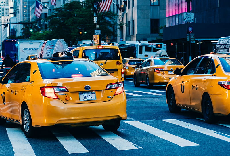 New York Cabs, Yellow, Traffic, carros, Transport, Taxi, City, HD wallpaper
