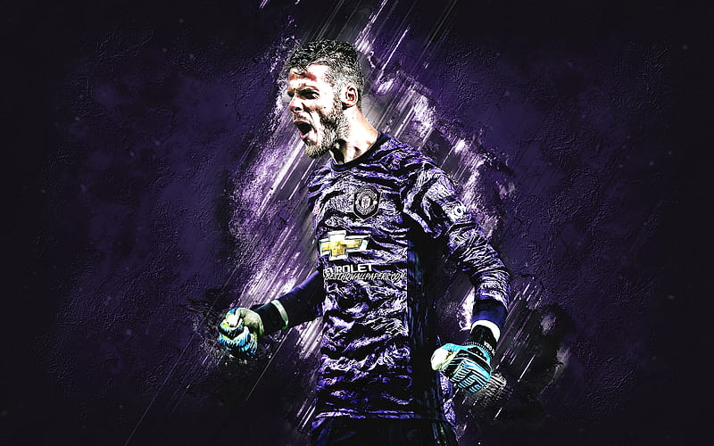David de Gea, Manchester United FC, Spanish football player, goalkeeper, portrait, purple stone background, Premier League, England, football, HD wallpaper