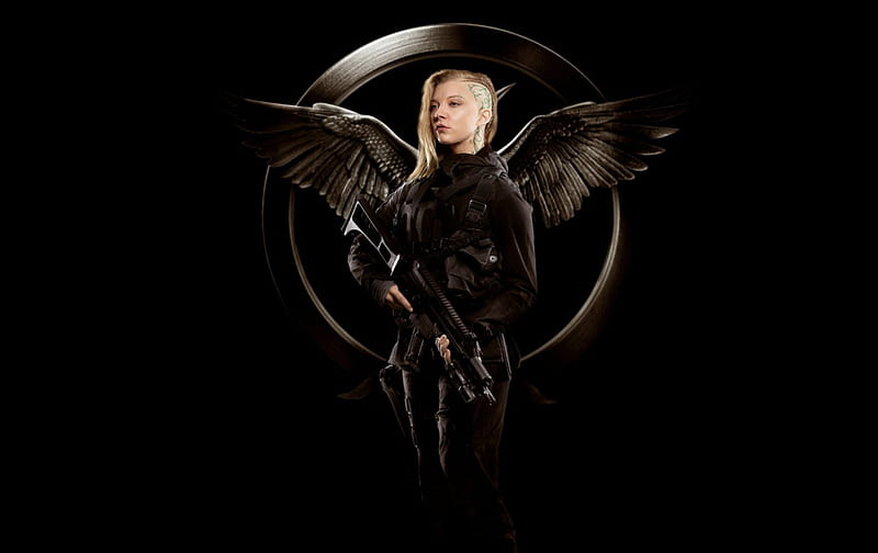 Natalie Dormer as Cressida, wings, The Hunger Games, movie, Mockingjay, angel, black, blonde, woman, demon, fantasy, girl, actress, feather, Natalie Dormer, HD wallpaper