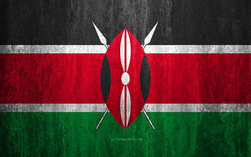 Flag of Kenya stone background, grunge flag, Africa, Kenya flag, grunge art, national symbols, Kenya, stone texture, HD wallpaper