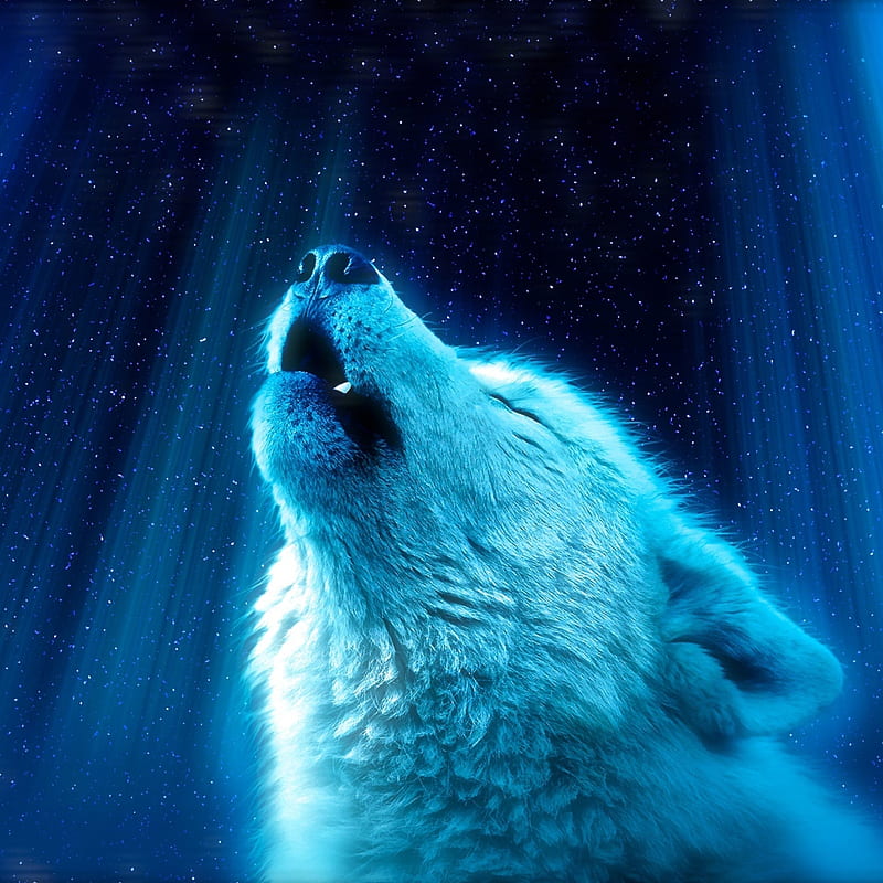 Fantastic white wolf howls at the moon, HD phone wallpaper