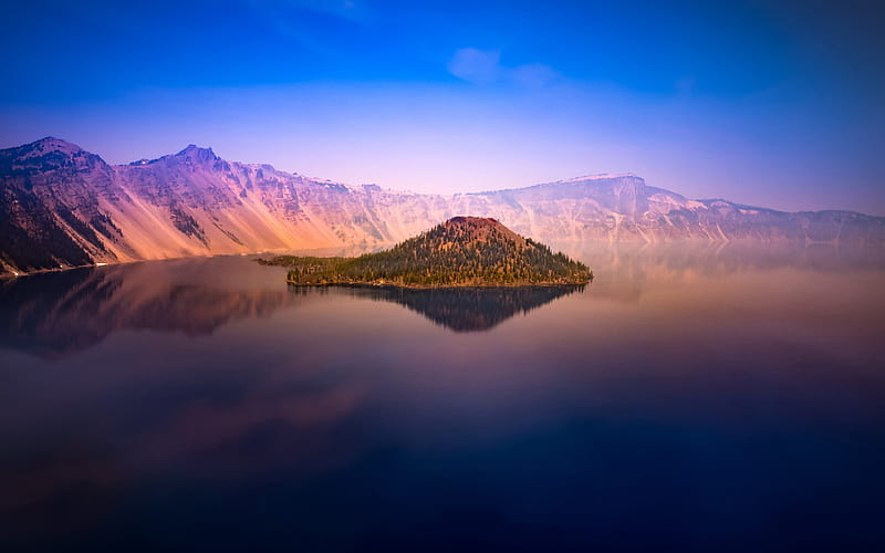 Crater Lake, morning, summer, beautiful nature, USA, Crater Lake National Park, America, HD wallpaper