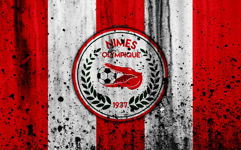 FC Nimes Olympique logo, Ligue 2, stone texture, France, Nimes Olympique, grunge, soccer, football club, Liga 2, Nimes Olympique FC, HD wallpaper