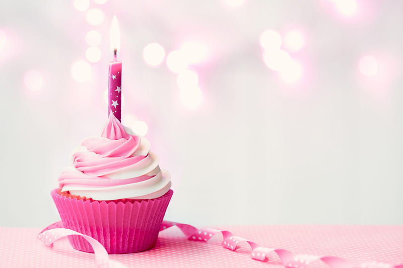 Birtay Cupcake, cupcake, candle, birtay, pink, happy, HD wallpaper