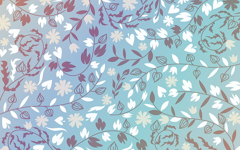flower texture, floral retro background, blue retro background, blue leaves background, retro leaves texture, HD wallpaper