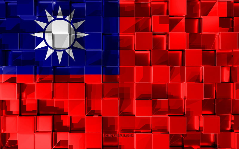 Flag of Taiwan, 3d flag, 3d cubes texture, Flags of Asian countries, 3d art, Taiwan, Asia, 3d texture, Taiwan flag, HD wallpaper