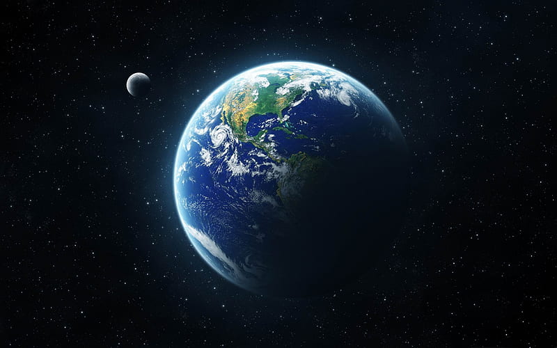earth and moon from space-Space graphy, HD wallpaper