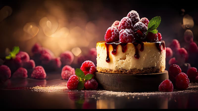 Cheese cake, Fresh, Mint, Creamy, Raspberries, Dessert, HD wallpaper