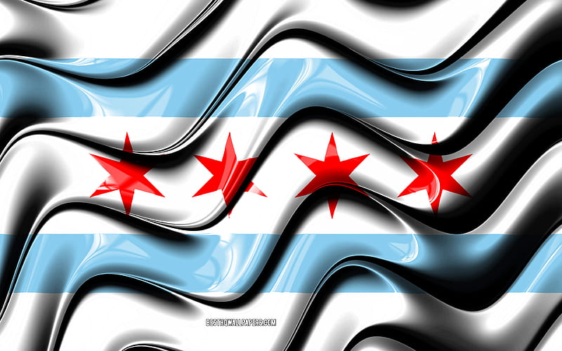 Chicago flag United States cities, Illinois, 3D art, Flag of Chicago, USA, City of Chicago, american cities, Chicago 3D flag, US cities, Chicago, HD wallpaper