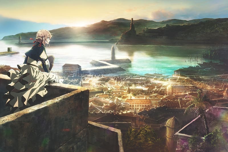 Anime, City, Lake, Dress, Violet Evergarden (Character), Violet Evergarden, HD wallpaper