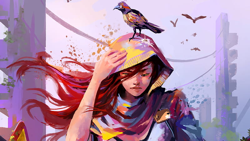 Woman Colorful Bird Digital Painting, artist, artwork, digital-art, painting, artstation, HD wallpaper