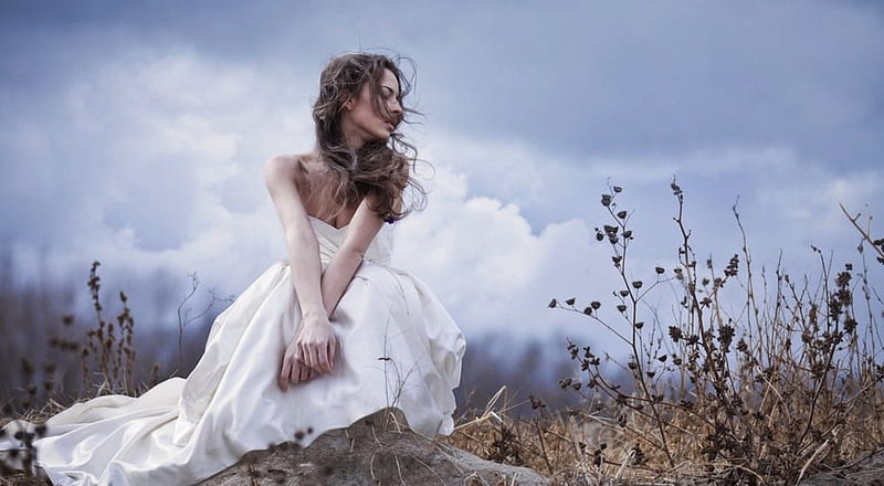 I'm not sure how,but I know I will...., Brunette, Clouds, Girl, sitting, wondering, Contemplating, Thoughts, HD wallpaper