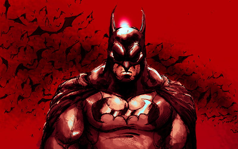 Batman on red background, bats, night, Batman, superheroes, artwork, Bat-man, HD wallpaper