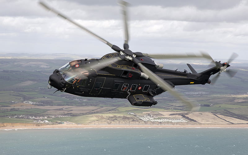 AgustaWestland AW101, military transport helicopter, flying, black helicopter, HH-101A, AW-101, HD wallpaper