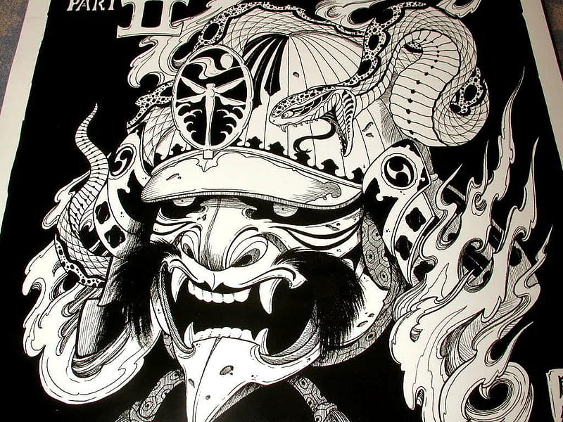Samurai Mask Woodcut Style, Art Print | Barewalls Posters & Prints |  bwc35773292