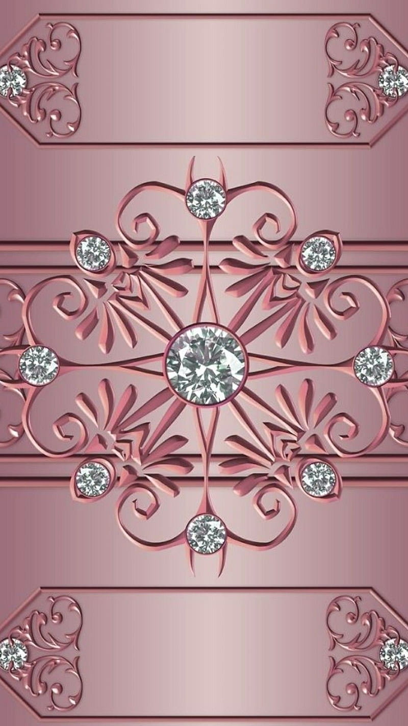 Gold rose, diamonds, edge, metal, pattern, pink, HD phone wallpaper | Peakpx