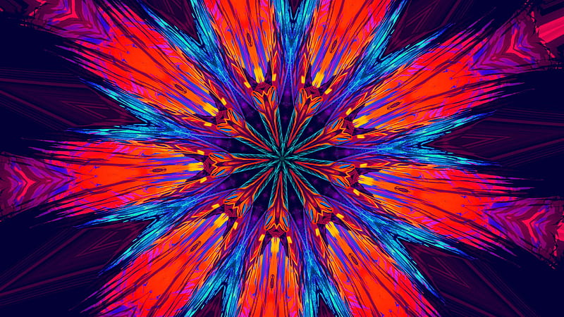 orange and blue artistic colors digital art kaleidoscope pattern abstract, HD wallpaper