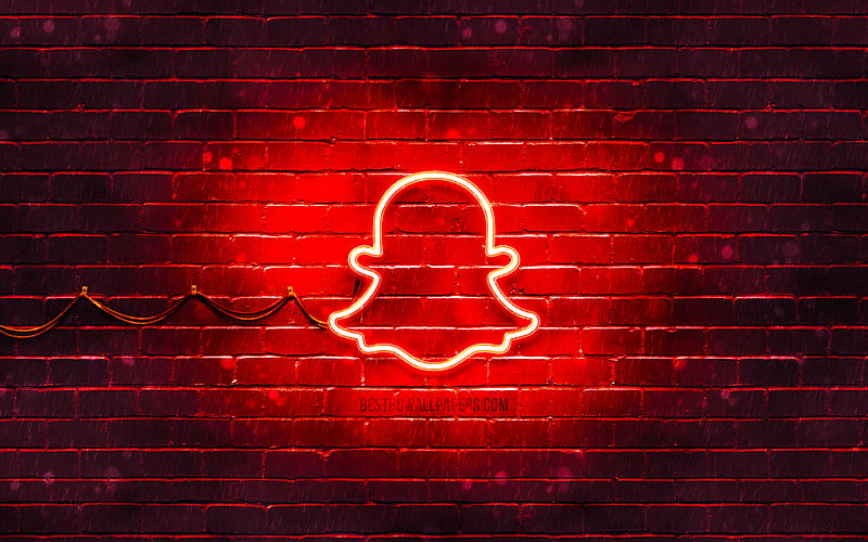 Snapchat red logo red brickwall, Snapchat logo, brands, Snapchat neon logo, Snapchat, HD wallpaper