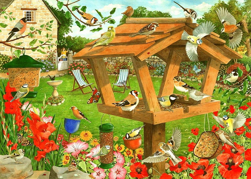 Strictly for the Birds, puzzle, jigsaw, house, bird, HD wallpaper