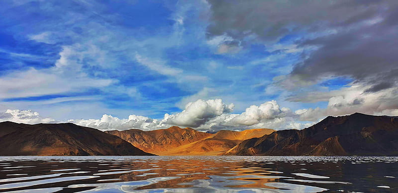 Pangong lake, hills, ladakh, lake, leh, mountains, pangong, reflection in water, sky, tso, water reflection, HD wallpaper