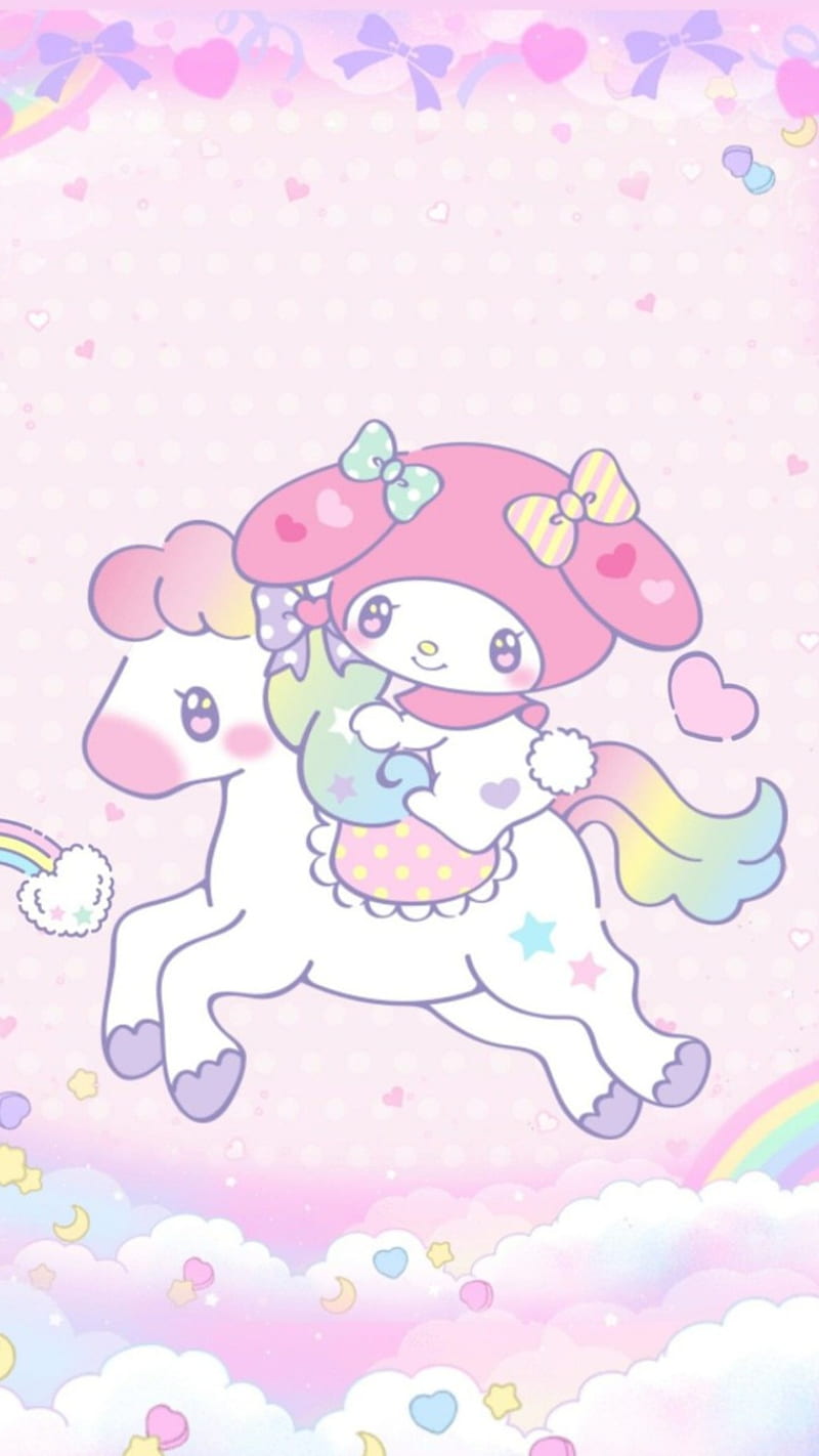 Sweet Kitty on pony, animals, bows, bunny, cartoon, clouds, hello, pastel,  rabbit, HD phone wallpaper | Peakpx