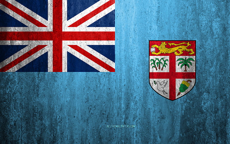 Flag of Fiji stone background, grunge flag, Oceania, Fiji flag, grunge art, national symbols, Fiji, stone texture, HD wallpaper
