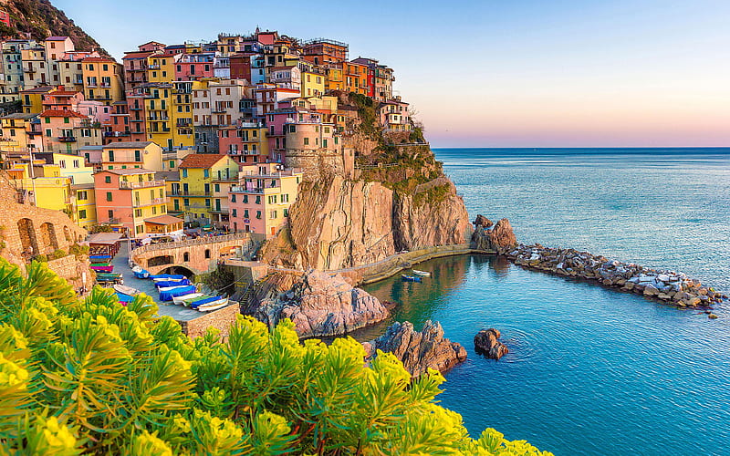 Manarola, harbor, sea, summer, Cinque Terre, Italy, Europe, HD wallpaper