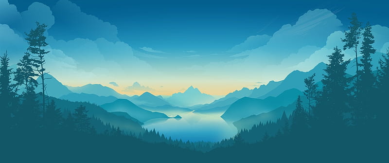 flat landscape, lake, valley, mountains, scenic, sky, forest, Landscape, HD wallpaper