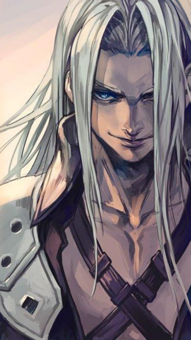 Anime character with long white hair and green eyes