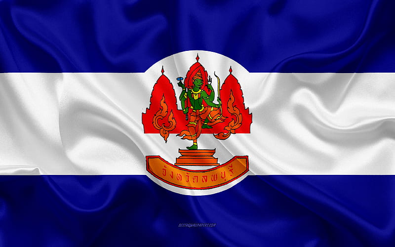Flag of Lopburi Province silk flag, province of Thailand, silk texture, Lopburi flag, Thailand, Lopburi Province, HD wallpaper