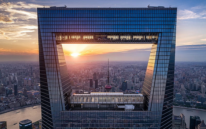 Shanghai World Financial Center, evening, sunset, skyscraper, Shanghai panorama, Oriental Pearl Tower, China, Shanghai cityscape, HD wallpaper