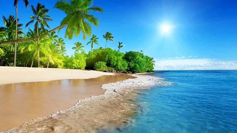 Tropical beach, sea, calm, sunny day, holiday, dual wide 16:9, background,  7041, HD wallpaper | Peakpx