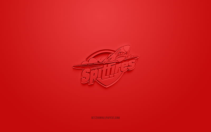 Windsor Spitfires, creative 3D logo, red background, OHL, 3d emblem, Canadian Hockey Team, Ontario Hockey League, Ontario, Canada, 3d art, hockey, Windsor Spitfires 3d logo, HD wallpaper