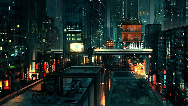china, futuristic, cityscape, skyscrapers, night, Sci-fi, HD wallpaper