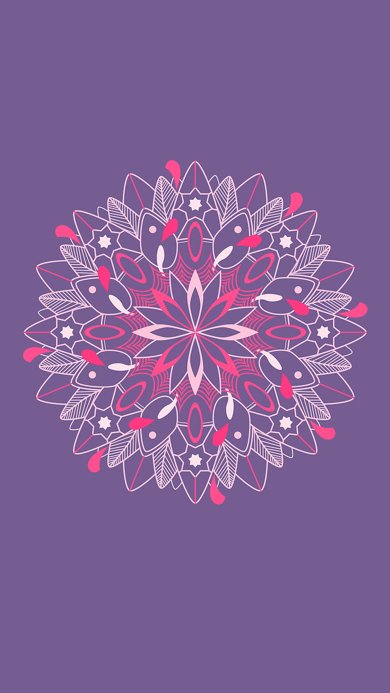 Pink &Purple Mandala, Kiss, delicate, feminine, pretty, purple, HD phone wallpaper