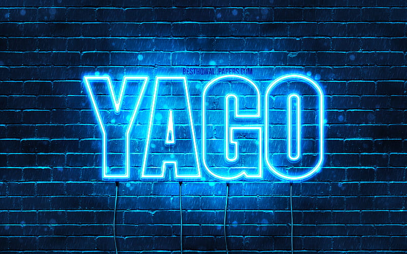 Yago with names, Yago name, blue neon lights, Happy Birtay Yago, popular spanish male names, with Yago name, HD wallpaper