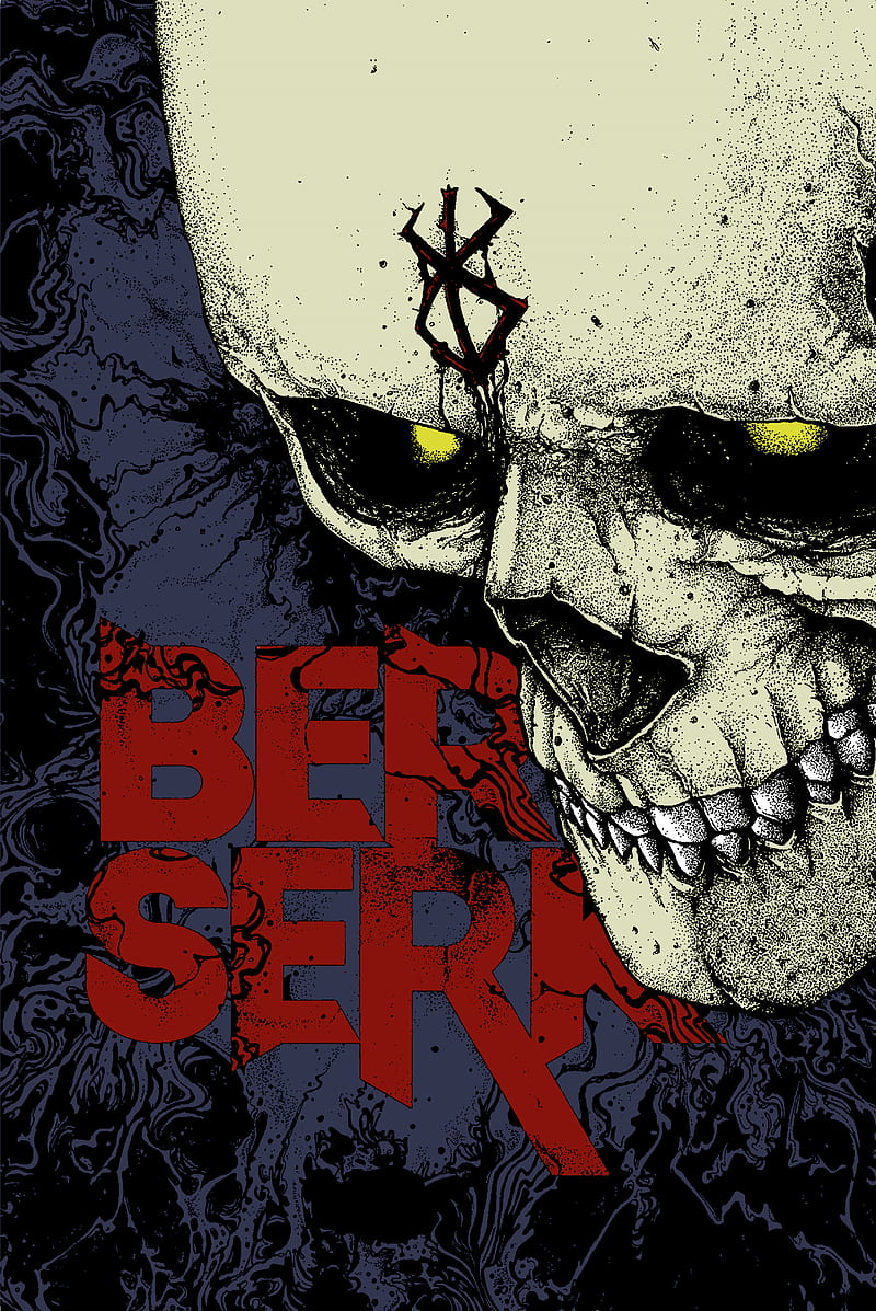 Berserk, skull, digital art, Guts, Skull Knight, manga, yellow eyes, glowing eyes, HD phone wallpaper