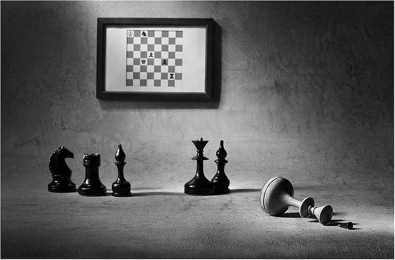CHECKMATE, strategy game, graphy, bw, game, check, chessmen, HD wallpaper