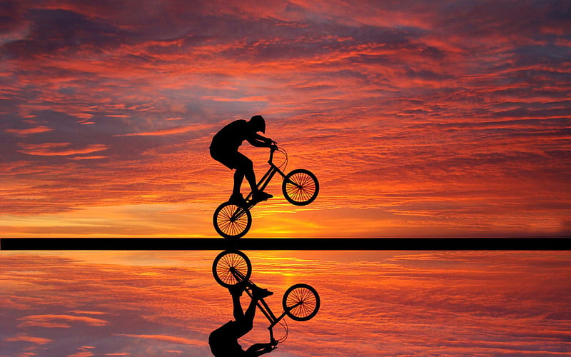 Cycling Sunset, cycle, sunset, graphy, HD wallpaper